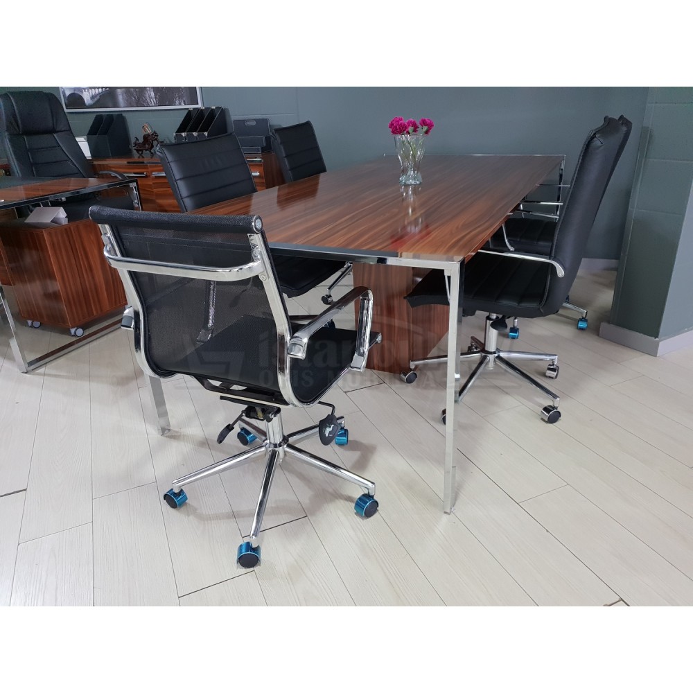 Apfel Großer Besprechungstisch Hochglanz Walnuss Chrom