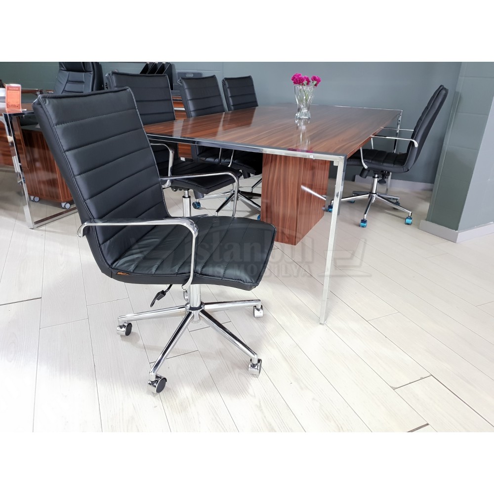 Apfel Großer Besprechungstisch Hochglanz Walnuss Chrom